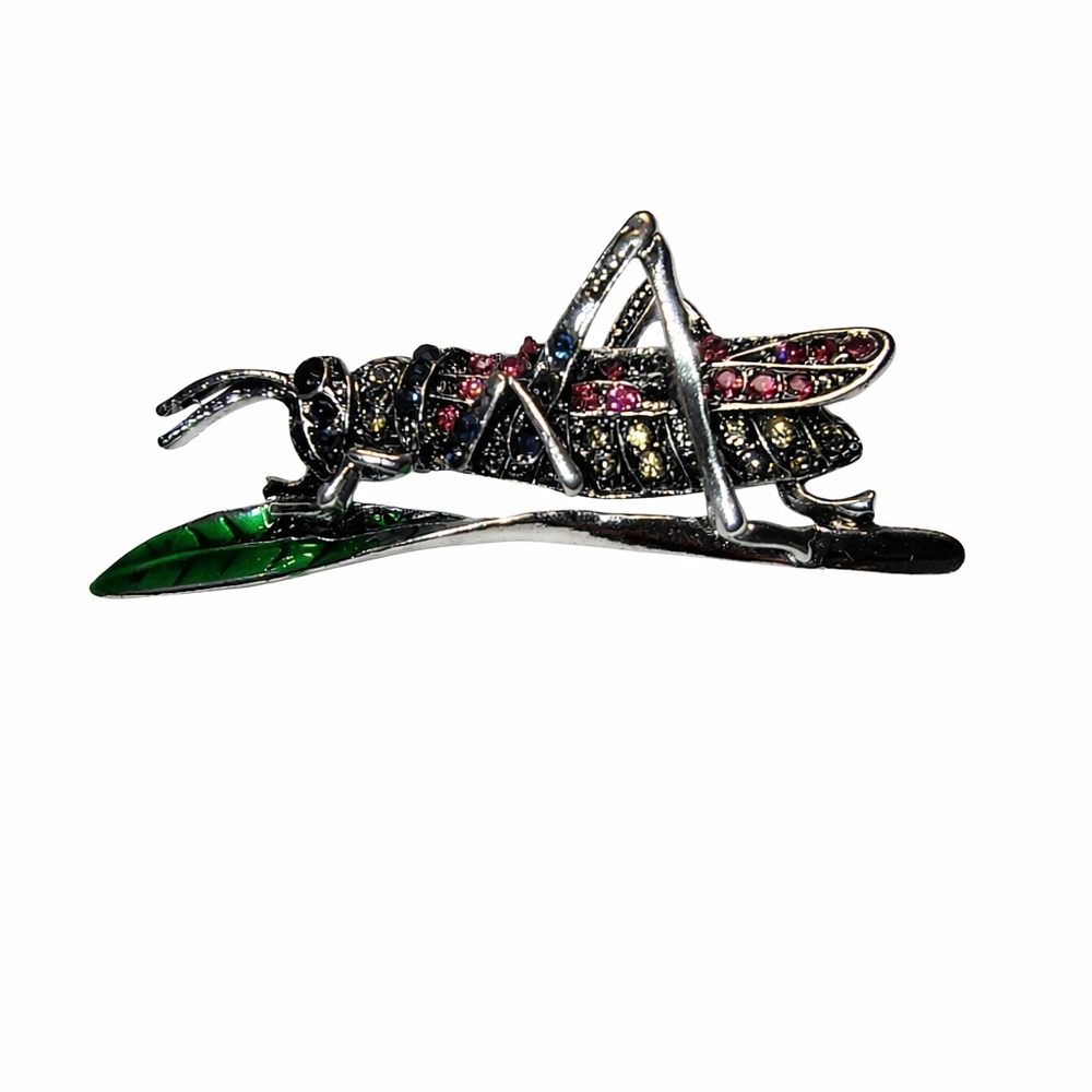 Crystal Grasshopper Brooch Pendant Good Luck Symbol